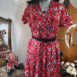 Torrid Red Retro Tattoo Print Midi Shirt- Dress